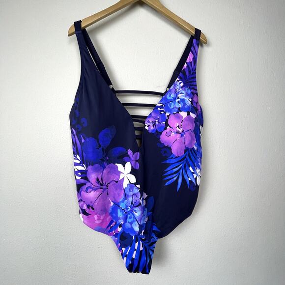 NWT Swimsuits for All One Piece Swimsuit 24 – Pink Floral, Lattice Cut-Outs - Picture 1 of 7